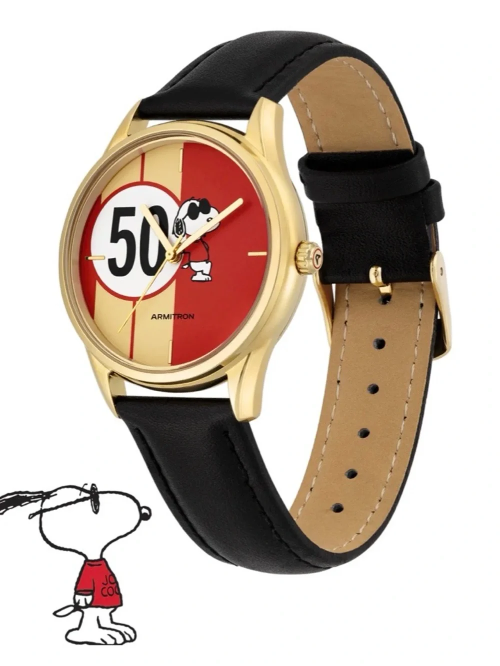 Armitron Gold-Tone Snoopy 50th Anniversary Watch - Black, Red & Cream - Picture 2 of 7